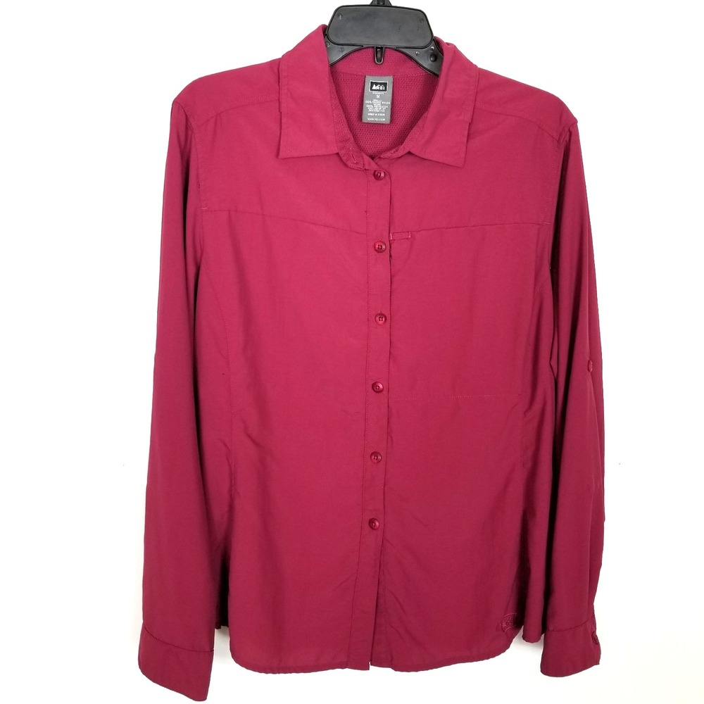 REI Women Long Sleeve Button Up Shirt Sz 1X Berry Red Outdoor‎ Hiking Nylon